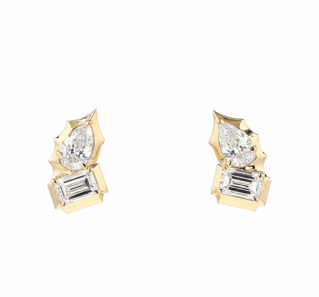 Toi et Moi Emerald Pear Bezel Lab Grown Diamond Earrings