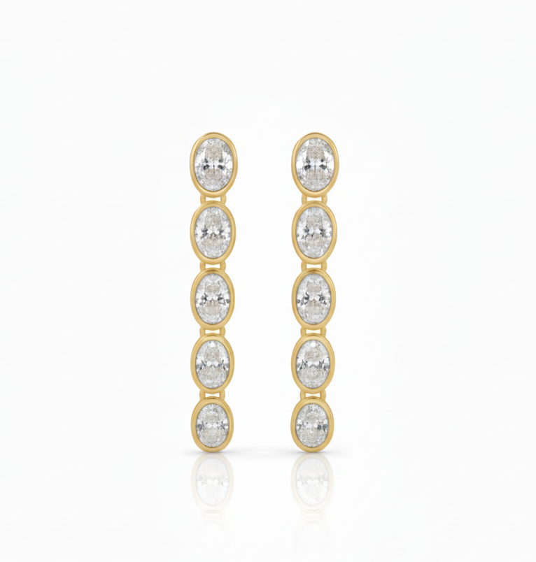 Graduated Dangling Oval Bezel Lab Grown Diamond Drop Earrings