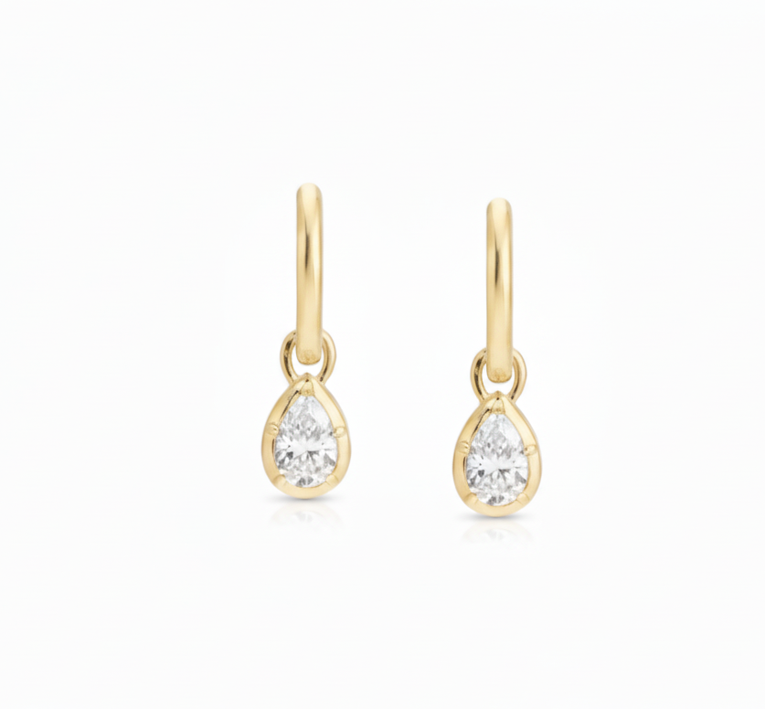 Pear Prong Bezel Lab Grown Diamond Huggie Earrings