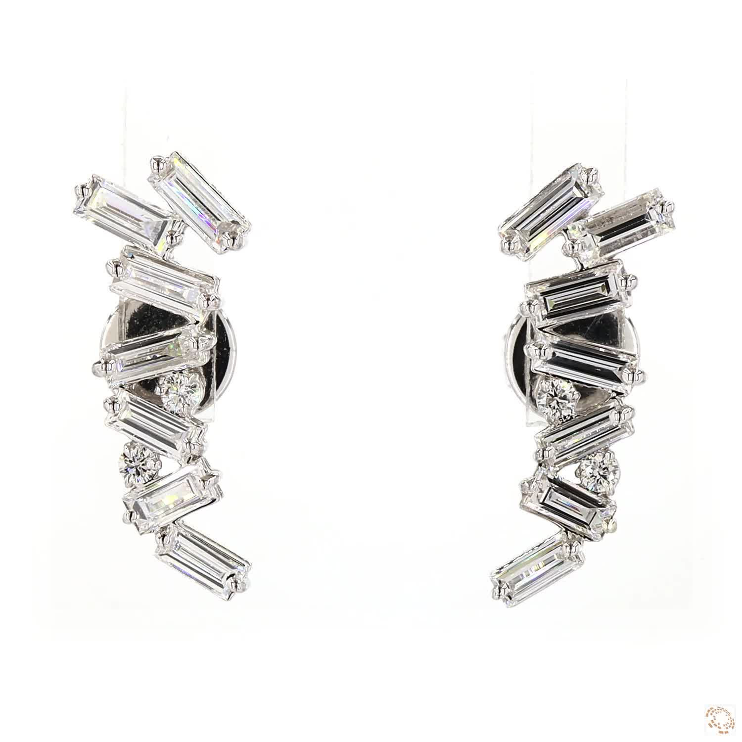Baguette Round Lab Grown Diamond Climber Earrings