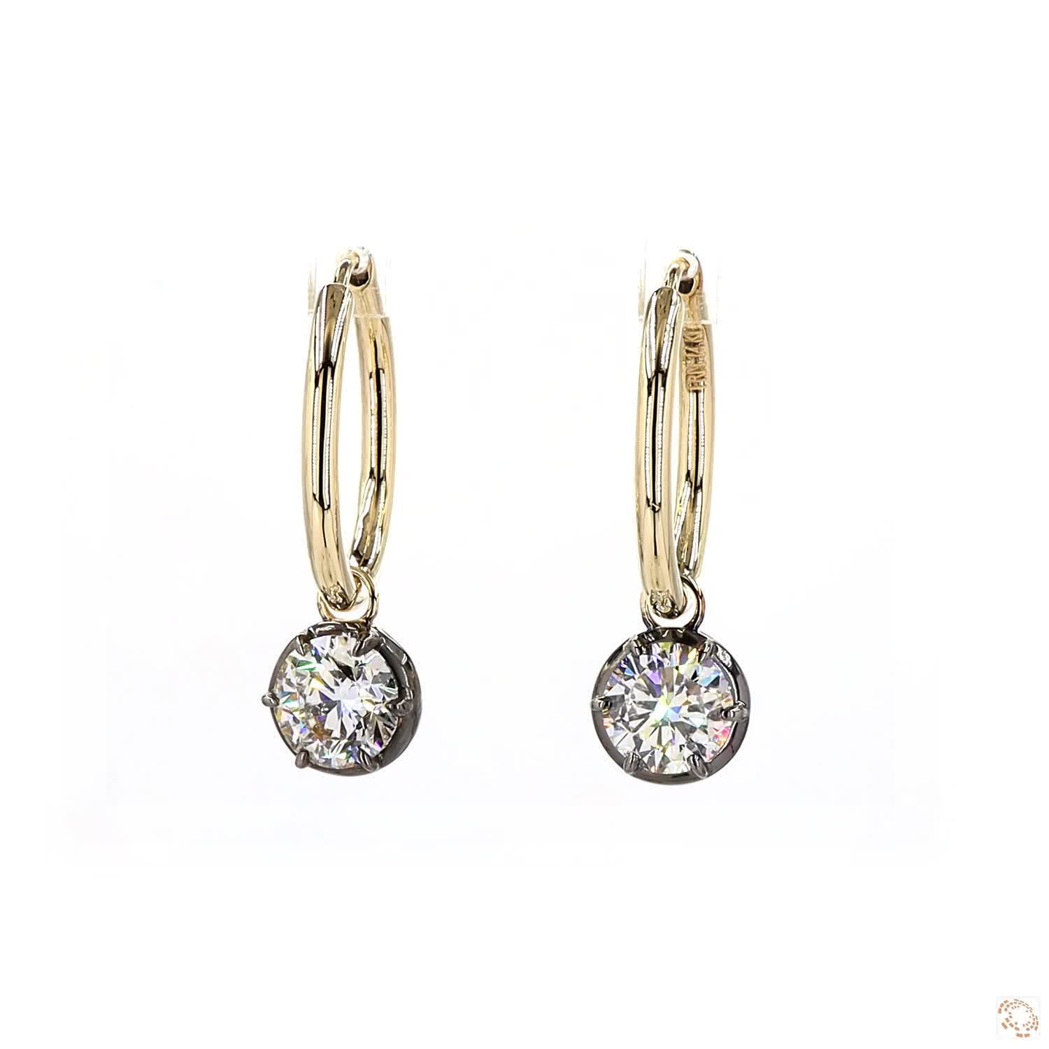 Georgian Round Bezel Prong Lab Grown Diamond Hoop Earrings