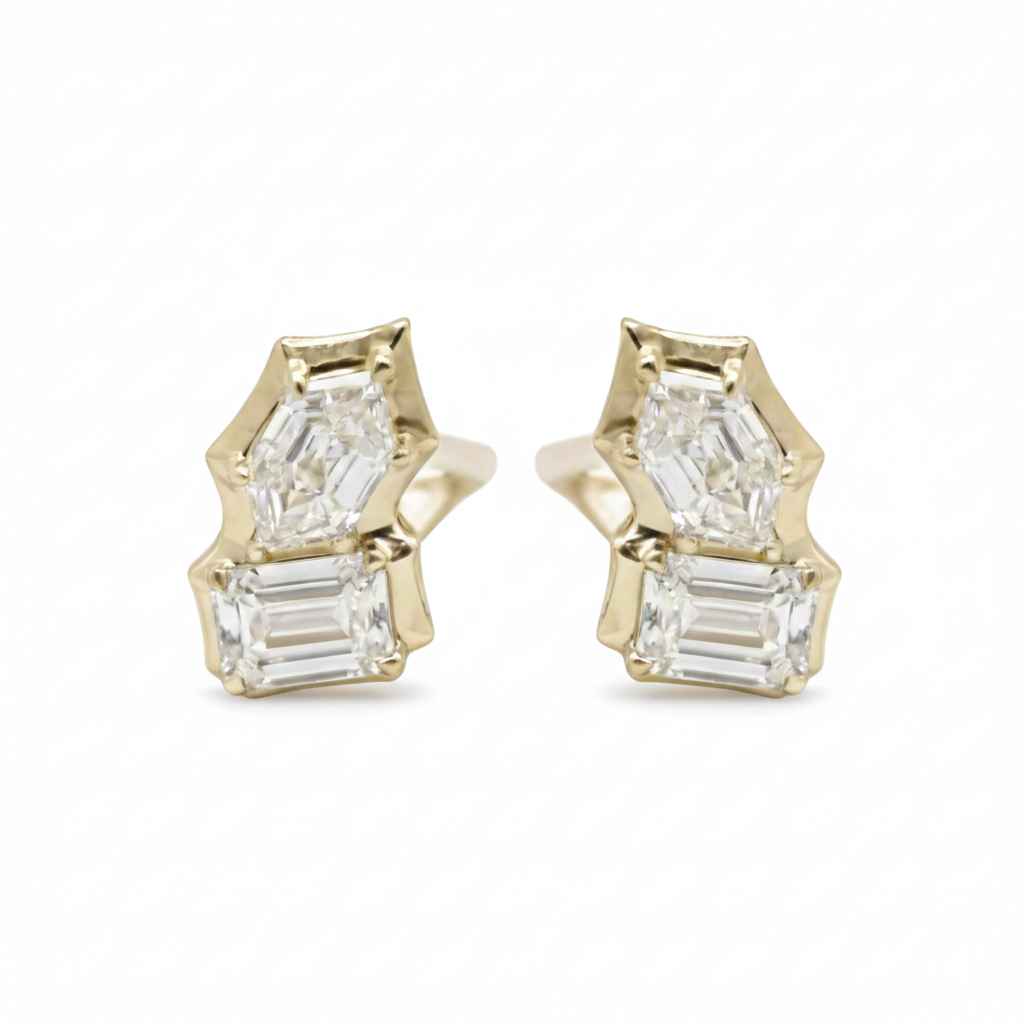 Toi et Moi Emerald Hexagon Bezel Lab Grown Diamond Drop Earrings