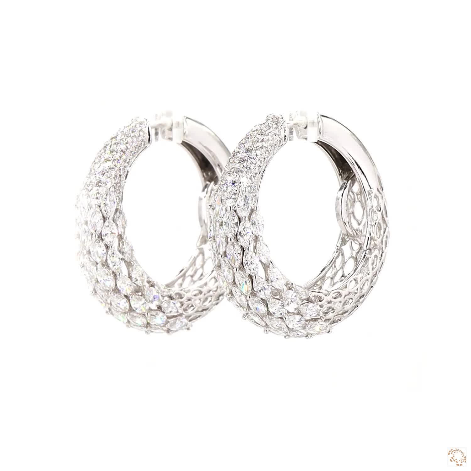 Cluster Round Marquise Lab Grown Diamond Hoop Earrings