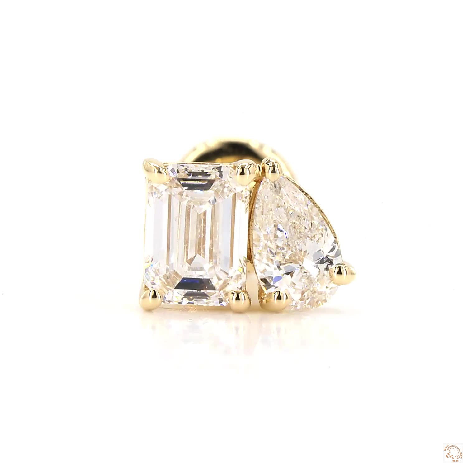 Toi et Moi Emerald Pear Piercing Lab Grown Diamond Piercing Earrings