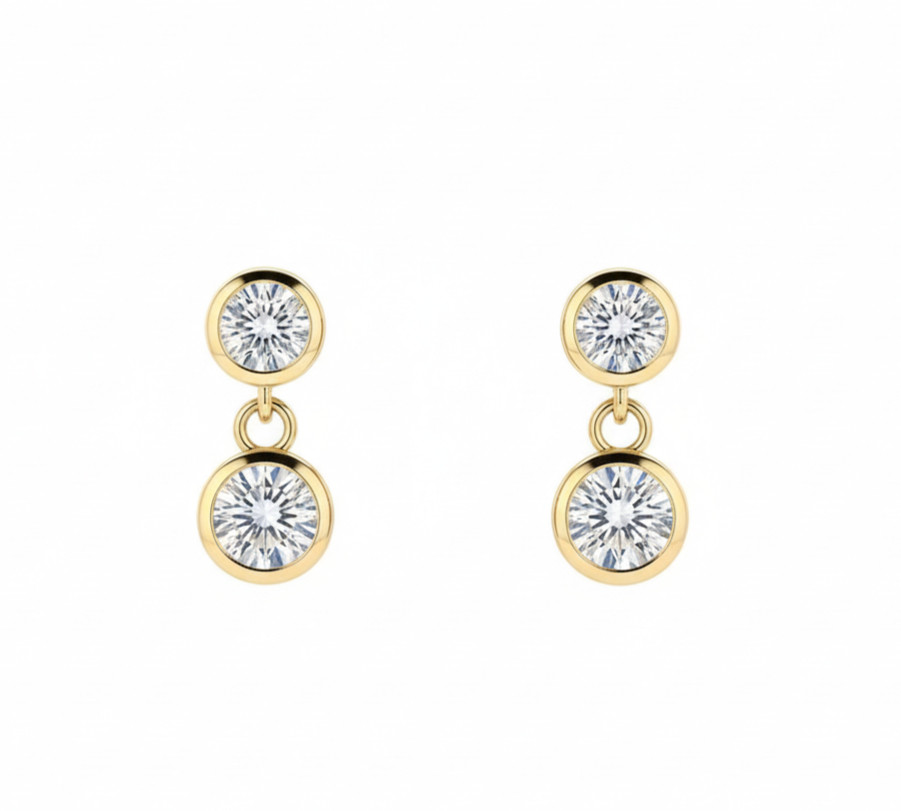 Round Bezel Lab Grown Diamond Drop Earrings