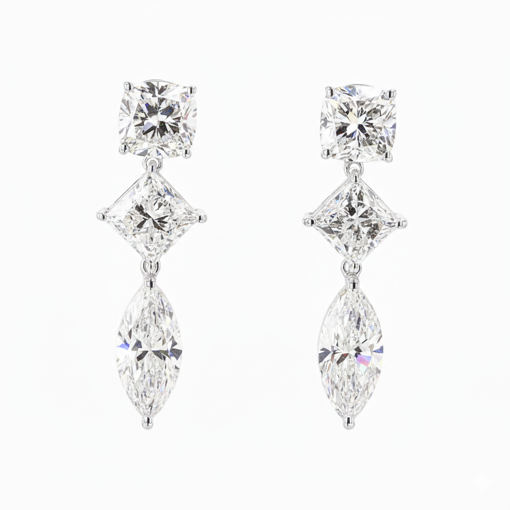 Three Stone Multi-Shape Lab Grown Diamond Earrings