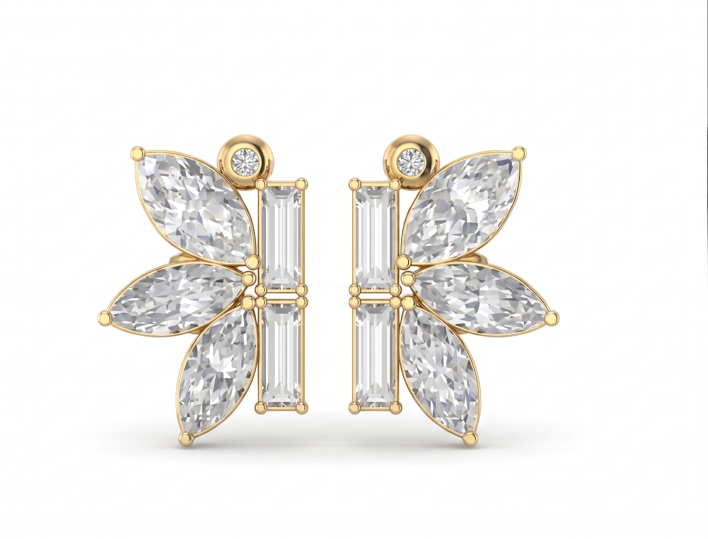 Marquise Baguette Lab Grown Diamond Climber Earrings