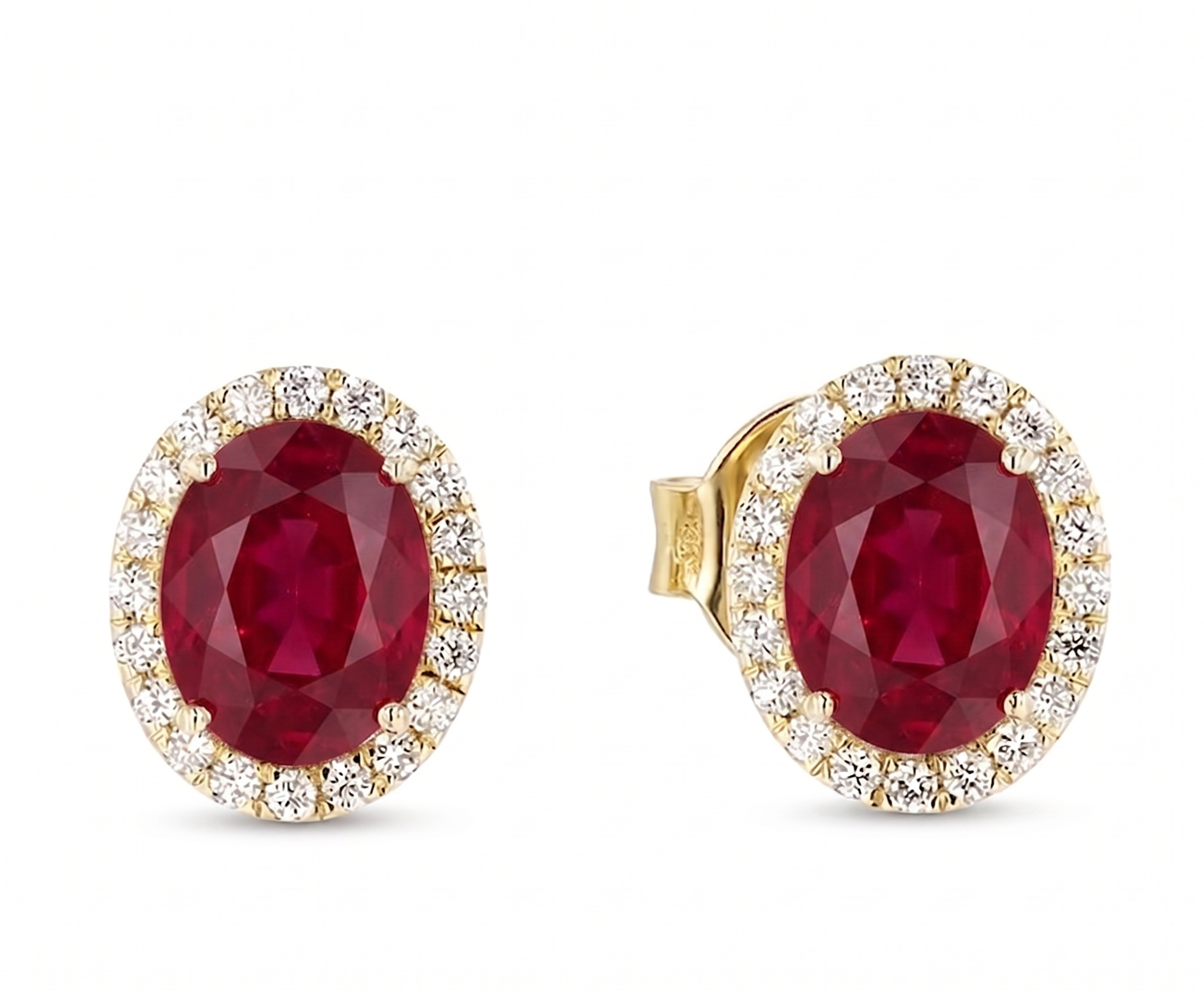 Ruby Oval Halo Gemstone & Lab Grown Diamond Gemstone Earrings