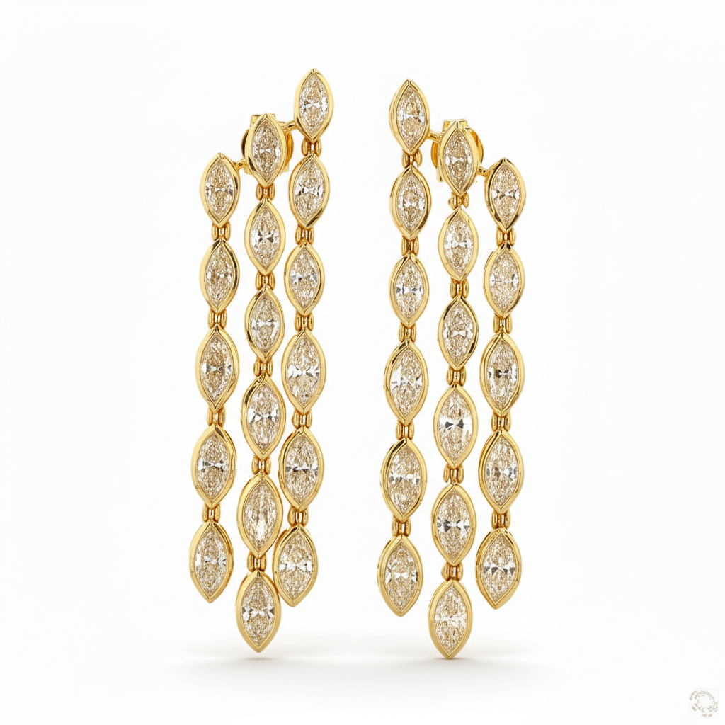 Three Row Marquise Bezel Lab Grown Diamond Drop Earrings