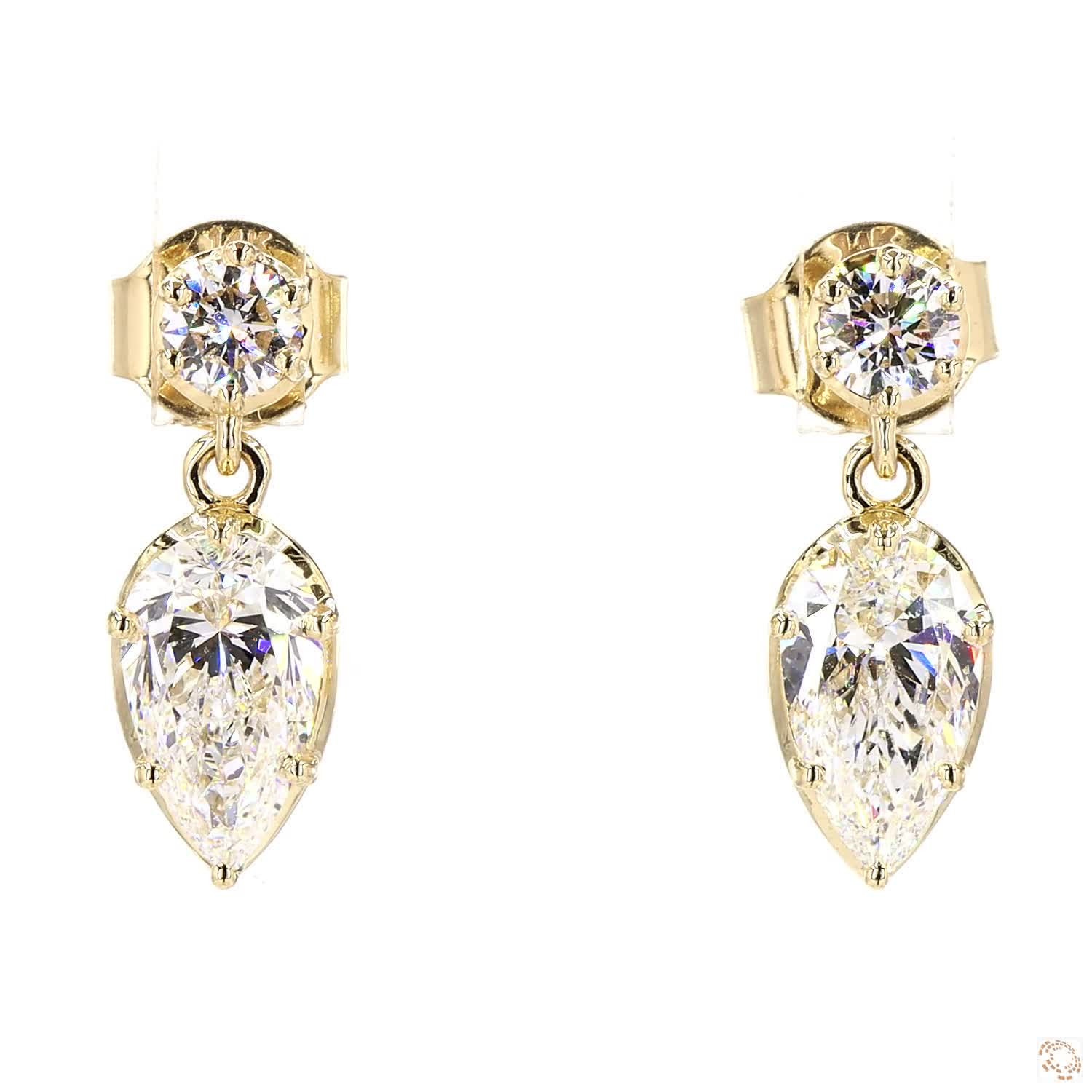 Pear Bezel Prong Lab Grown Diamond Drop Earrings