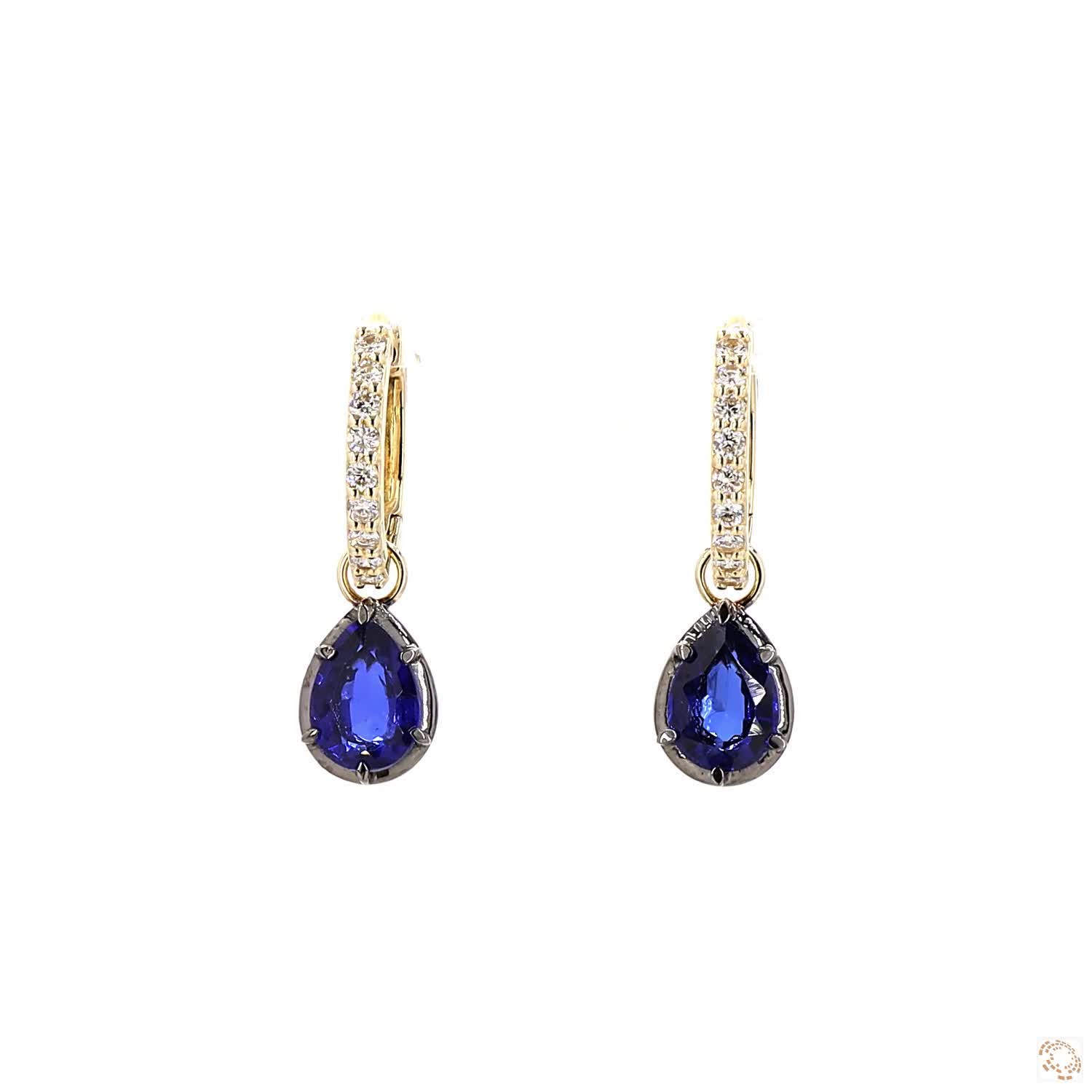 Sapphire Pear Lab Grown Diamond Hoop Earrings