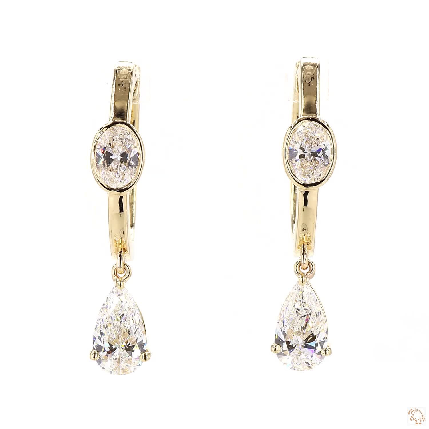 Oval Bezel With Pear Lab Grown Diamond Huggie Earrings