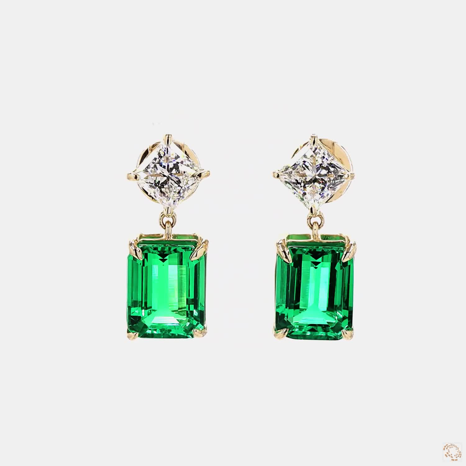 Princess & Green Emerald Lab Grown Diamond Drop Earrings