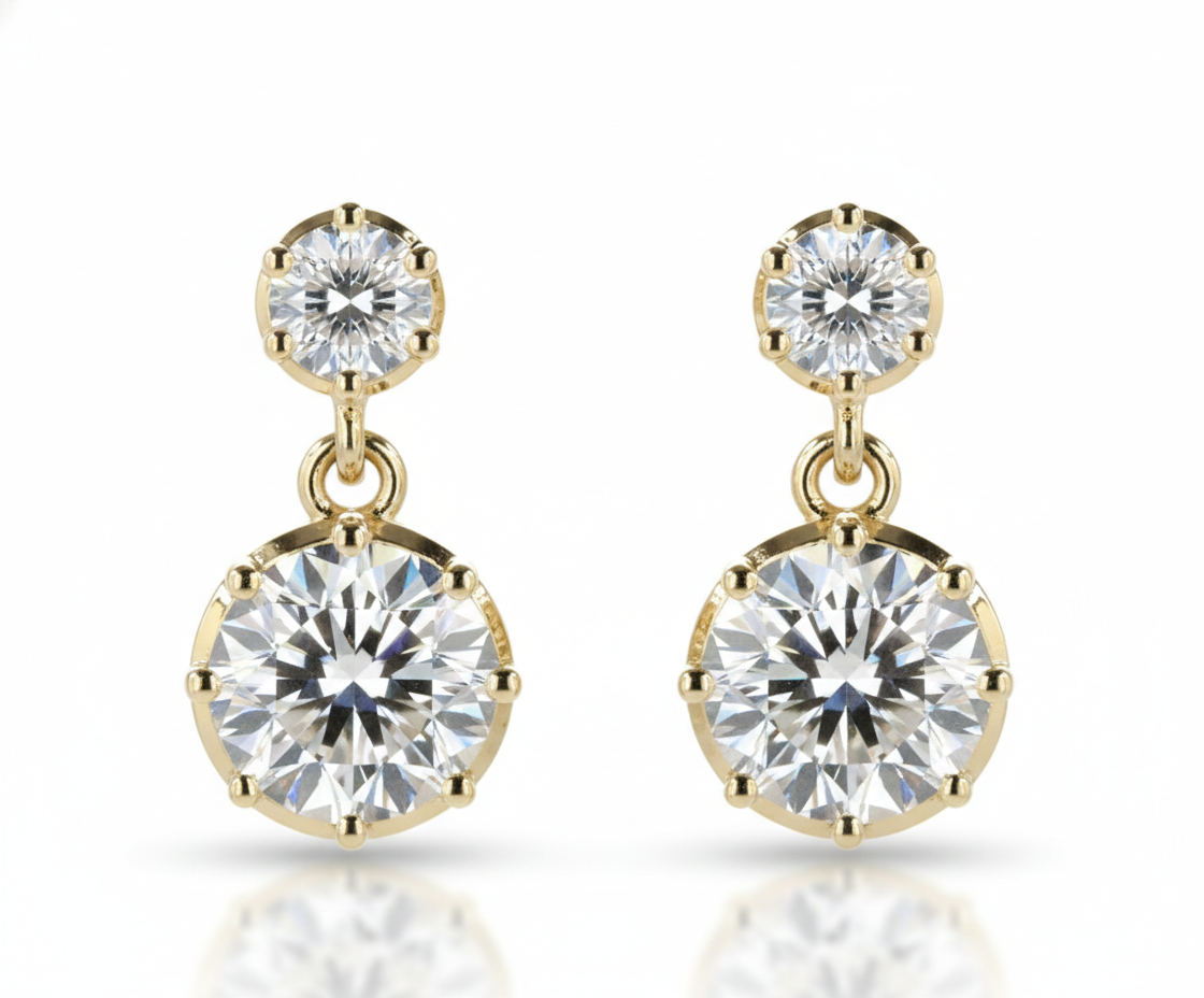 Round Bezel Prong Lab Grown Diamond Drop Earrings