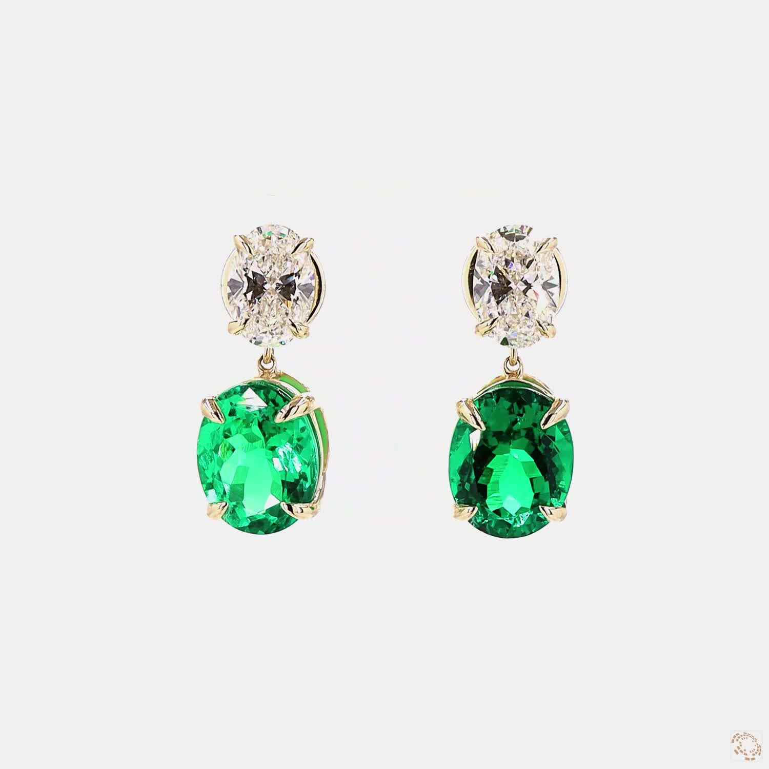 Double Oval Green Lab Grown Diamond Drop Earrings