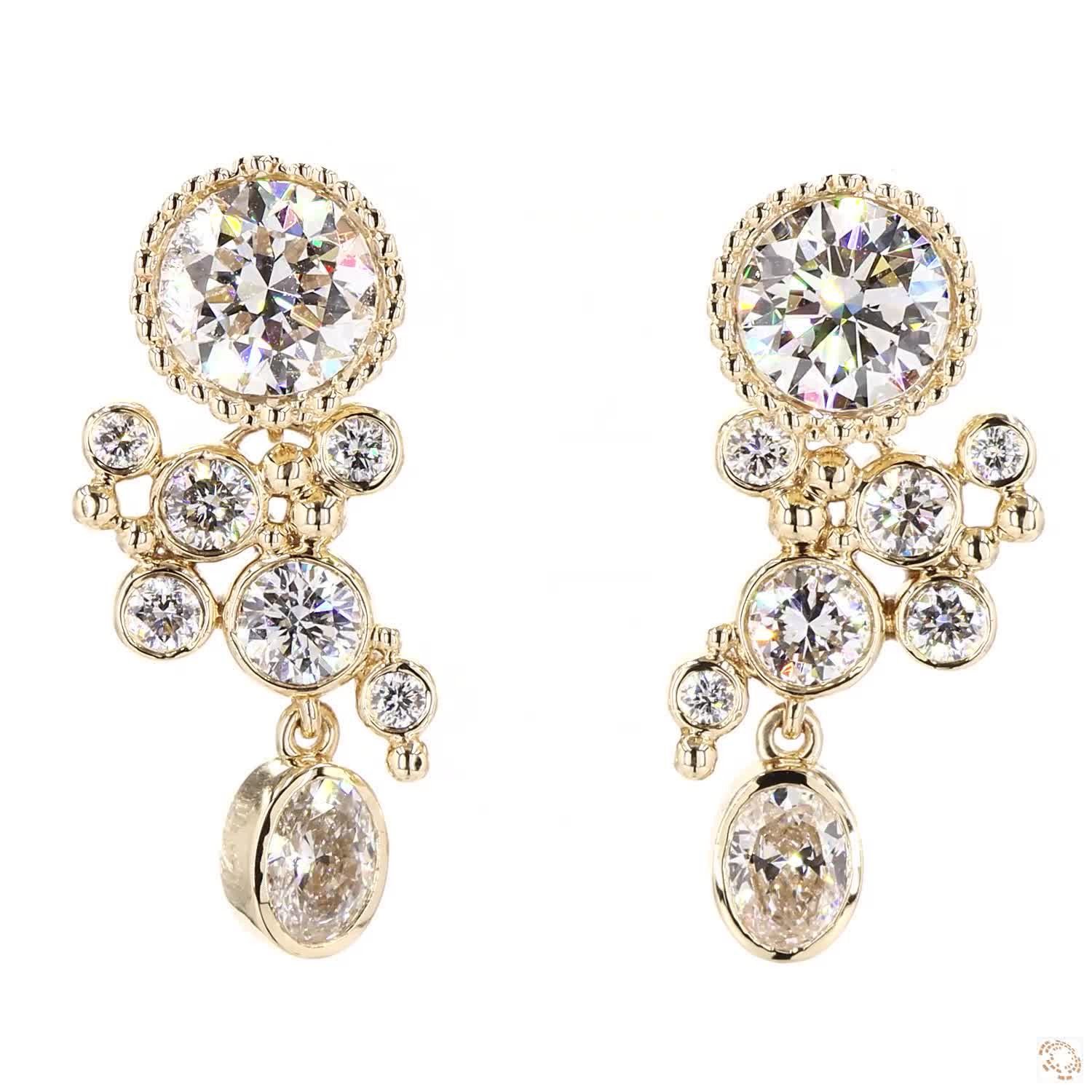 Round Bezel Cluster Lab Grown Diamond Drop Earrings
