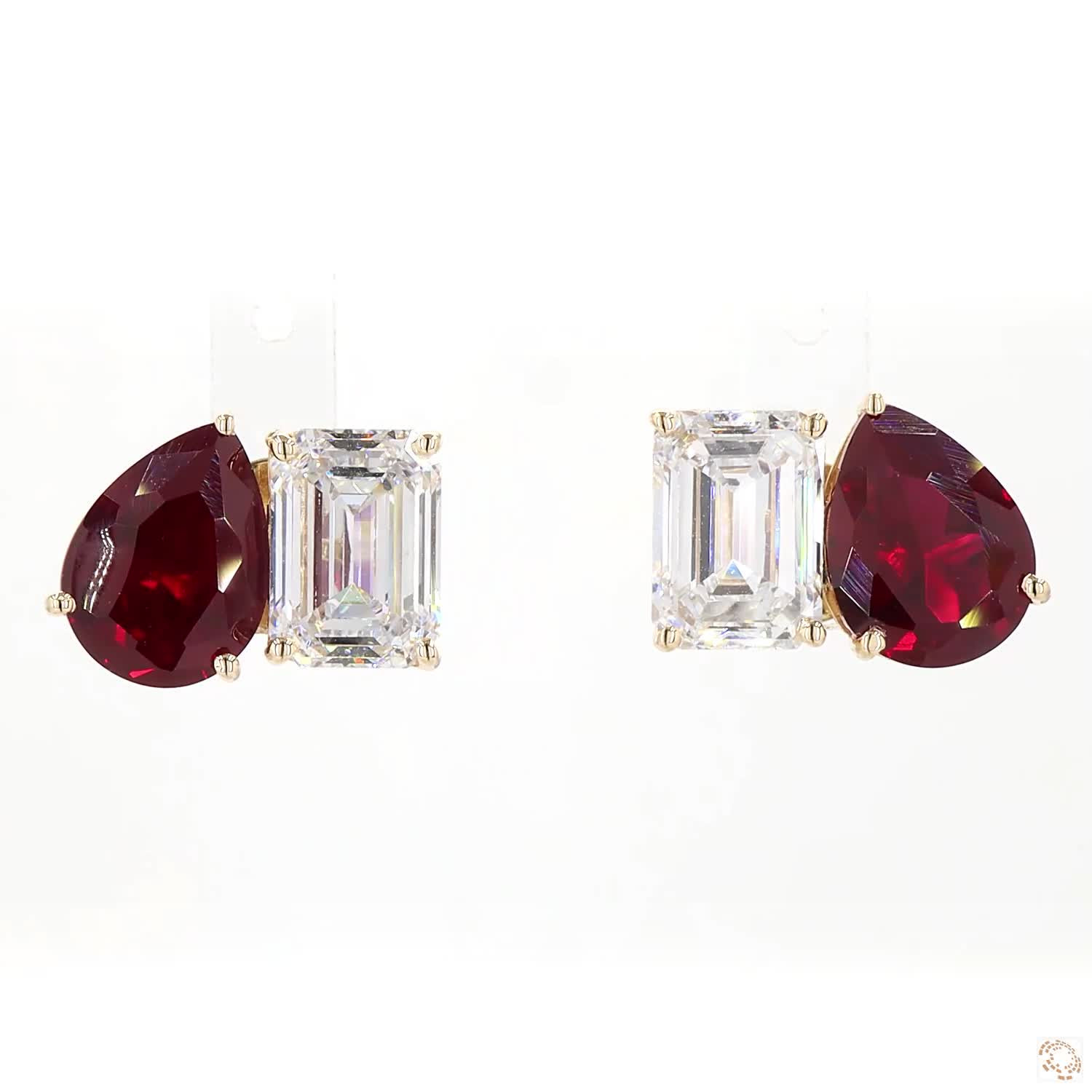 Toi et Moi Emerald Ruby Gemstone & Lab Grown Diamond Gemstone Earrings