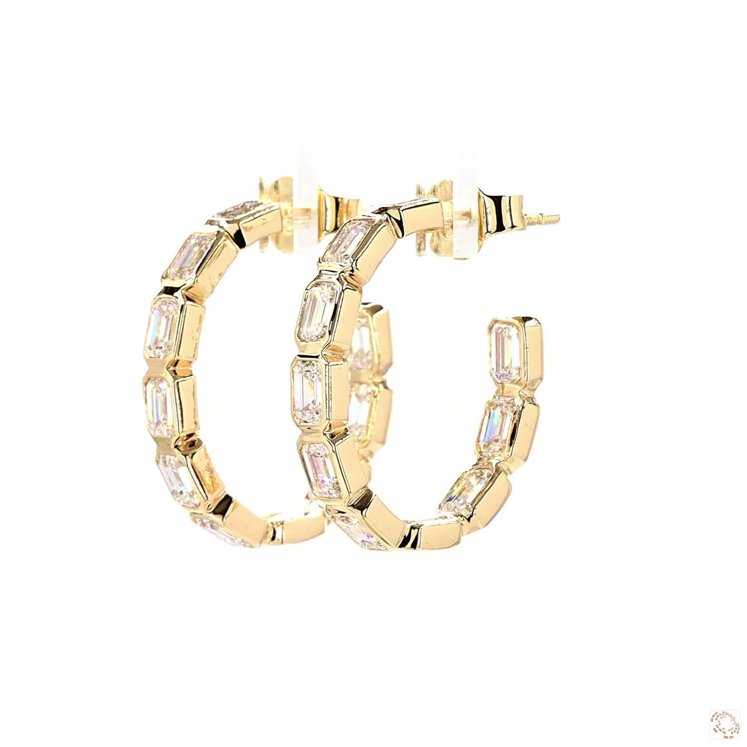 Emerald Bezel Inside Out Lab Grown Diamond Hoop Earrings