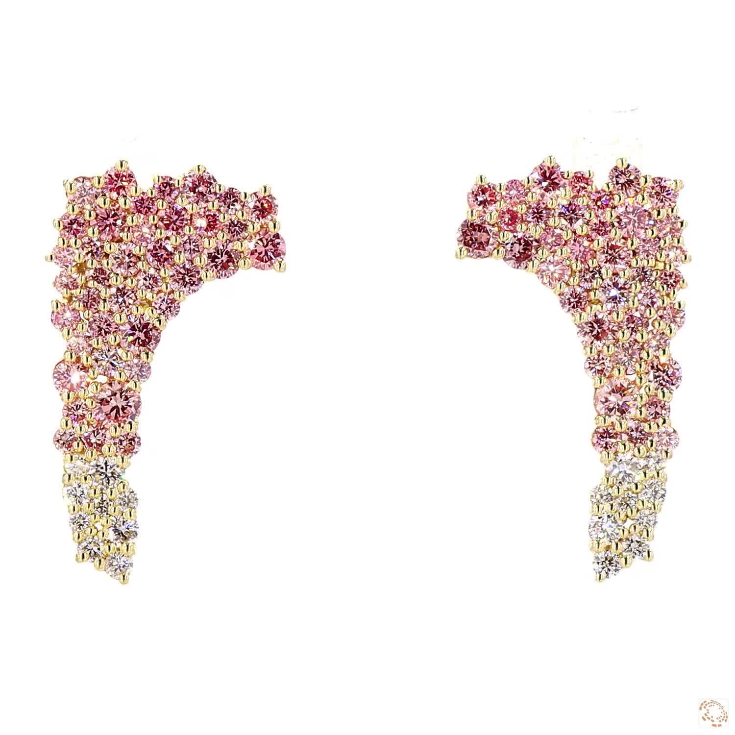 Round Cluster Pink Lab Grown Diamond Climber Earrings