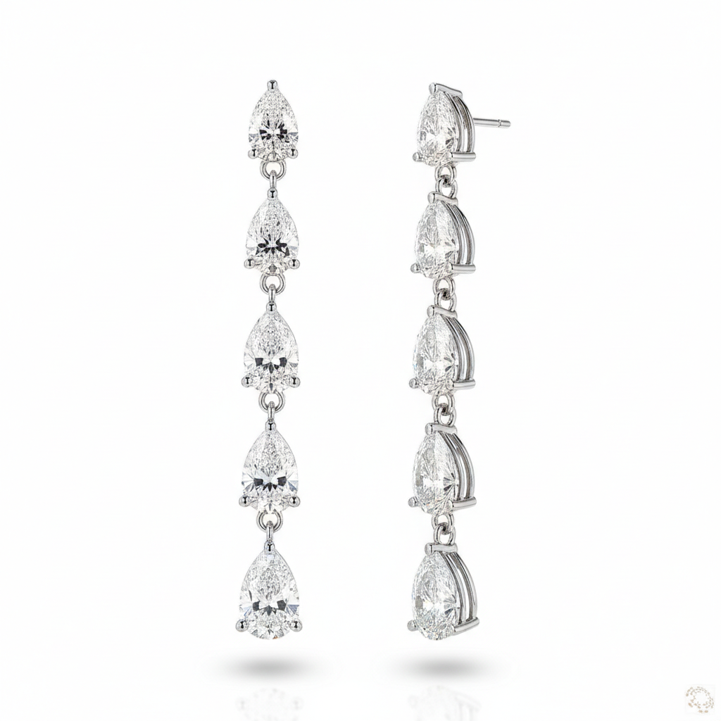 Graduated Dangling Pear Lab Grown Diamond Drop Earrings