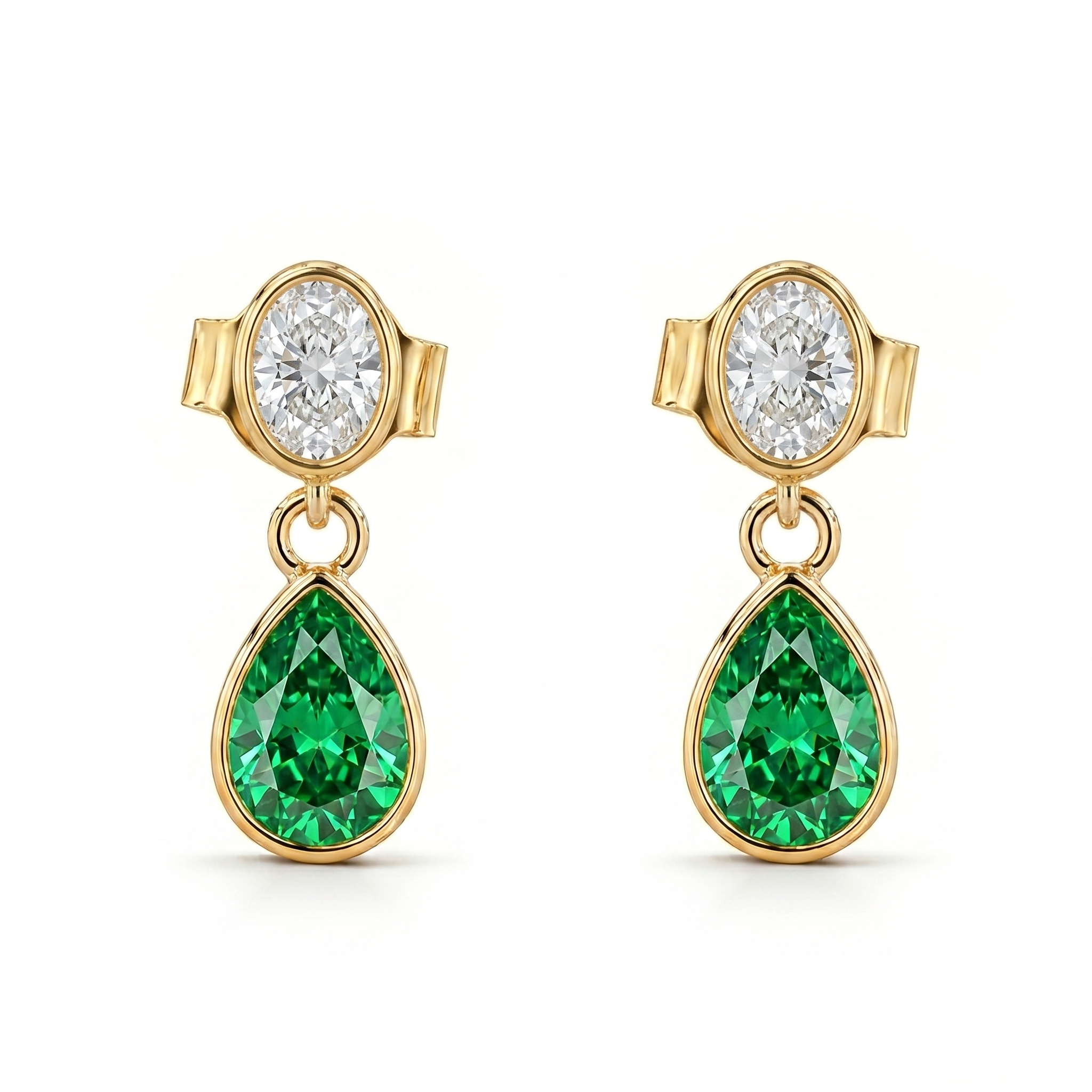Oval Pear Green Bezel Lab Grown Diamond Drop Earrings
