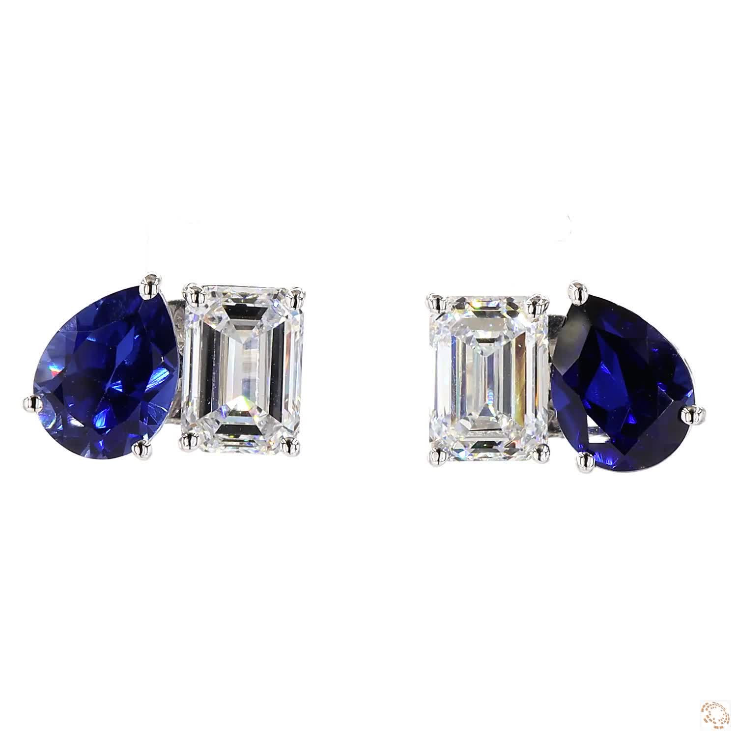 Toi et Moi Sapphire Gemstone & Lab Grown Diamond Gemstone Earrings
