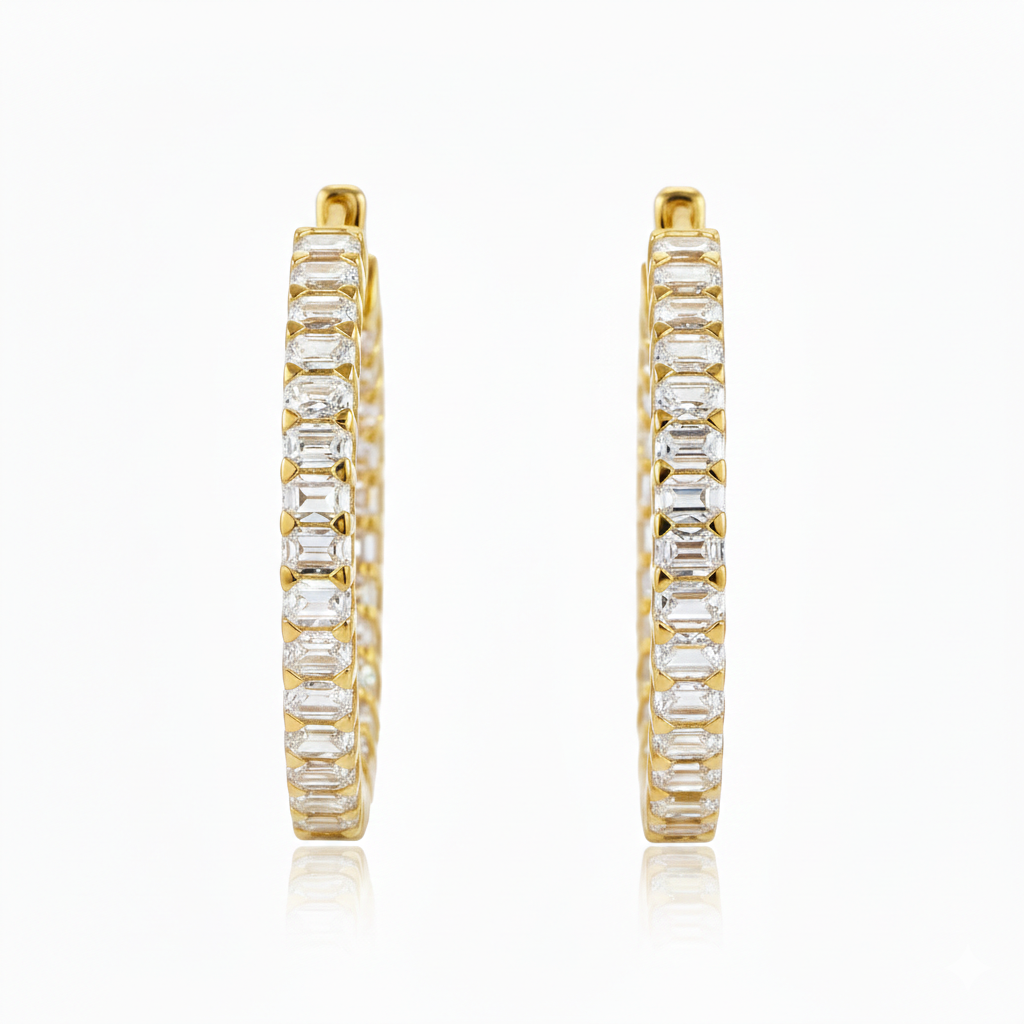 Emerald East West Lab Grown Diamond Hoop Earrings