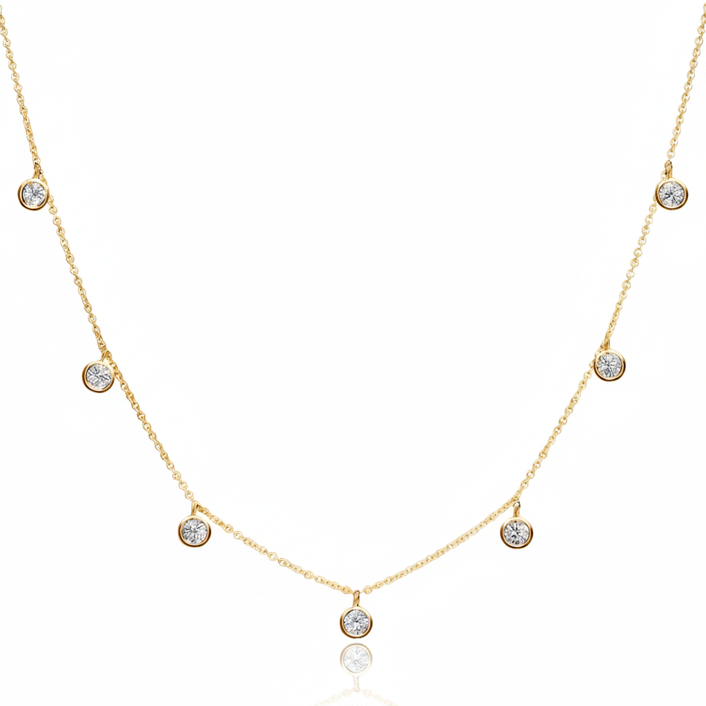 Round Bezel Droplets Lab Grown Diamond Necklace