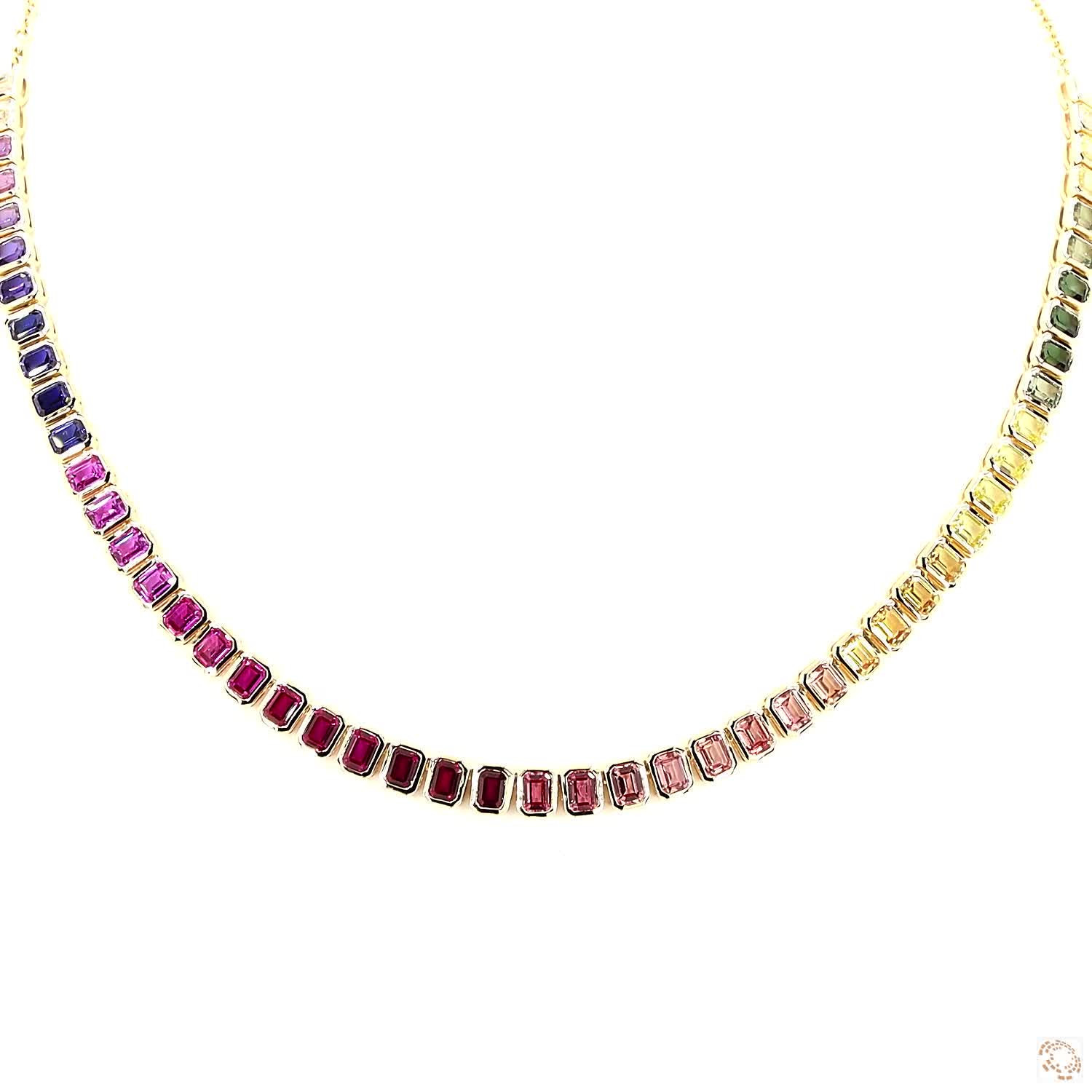 Emerald Bezel Rainbow Lab Grown Diamond Necklace