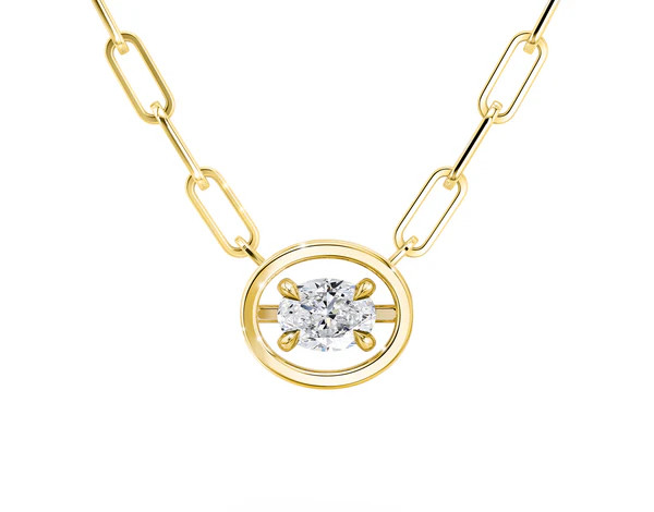Oval Frame Paperclip Lab Grown Diamond Pendant Necklace