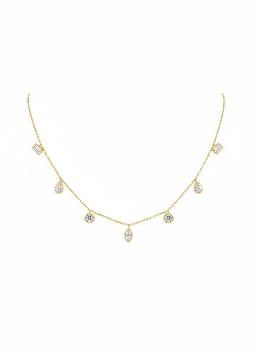 Droplet Multi-Shape Bezel Lab Grown Diamond Bezel Necklace
