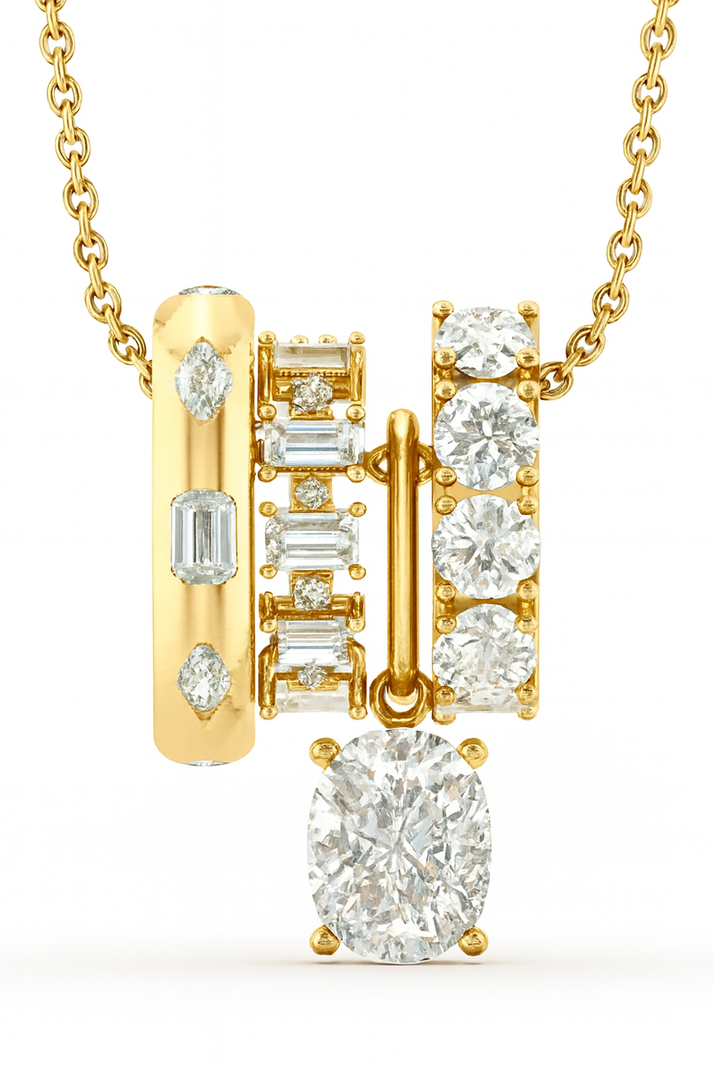 Multi Cushion Drop Lab Grown Diamond Charm Necklace