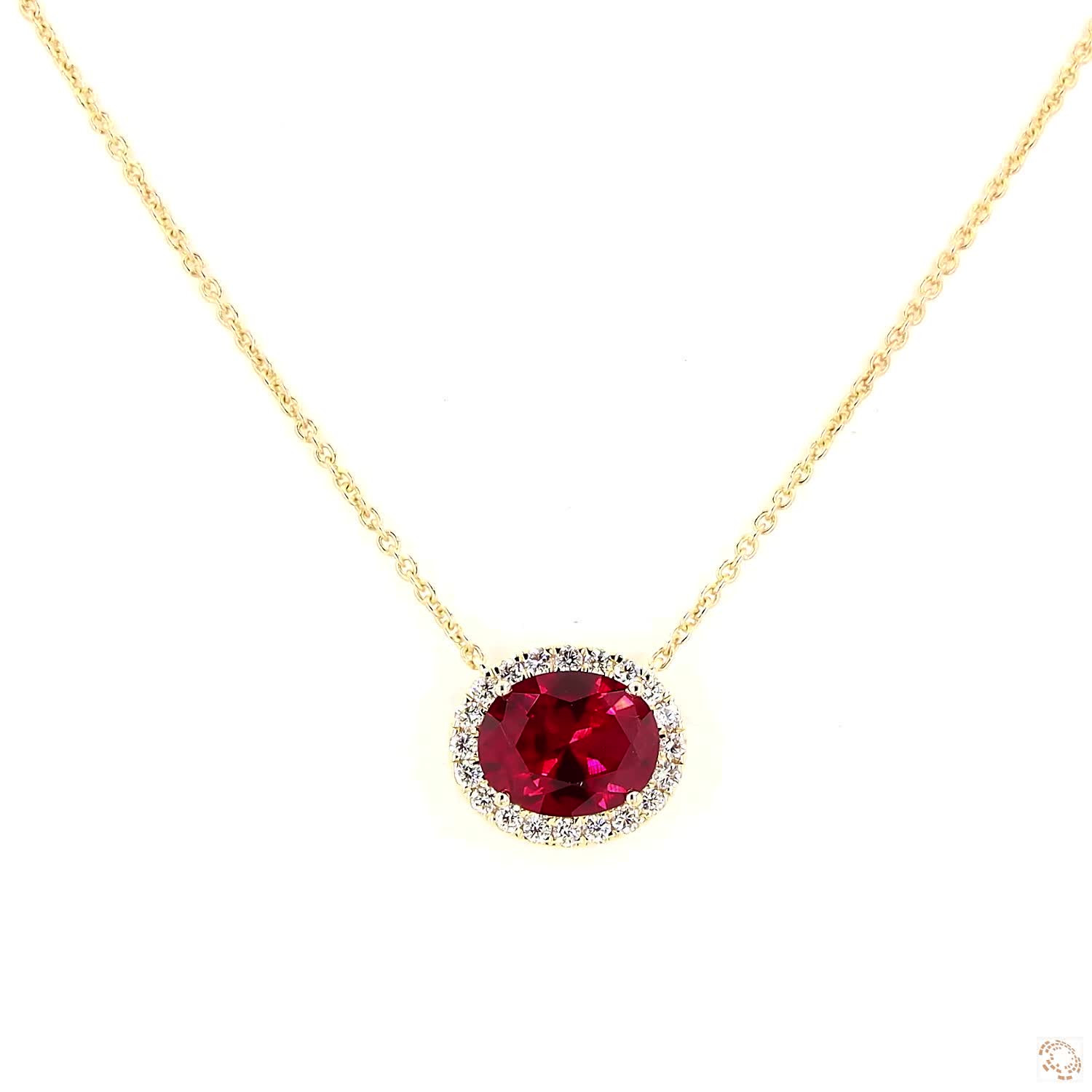 Ruby Oval Halo Gemstone & Lab Grown Diamond Necklace