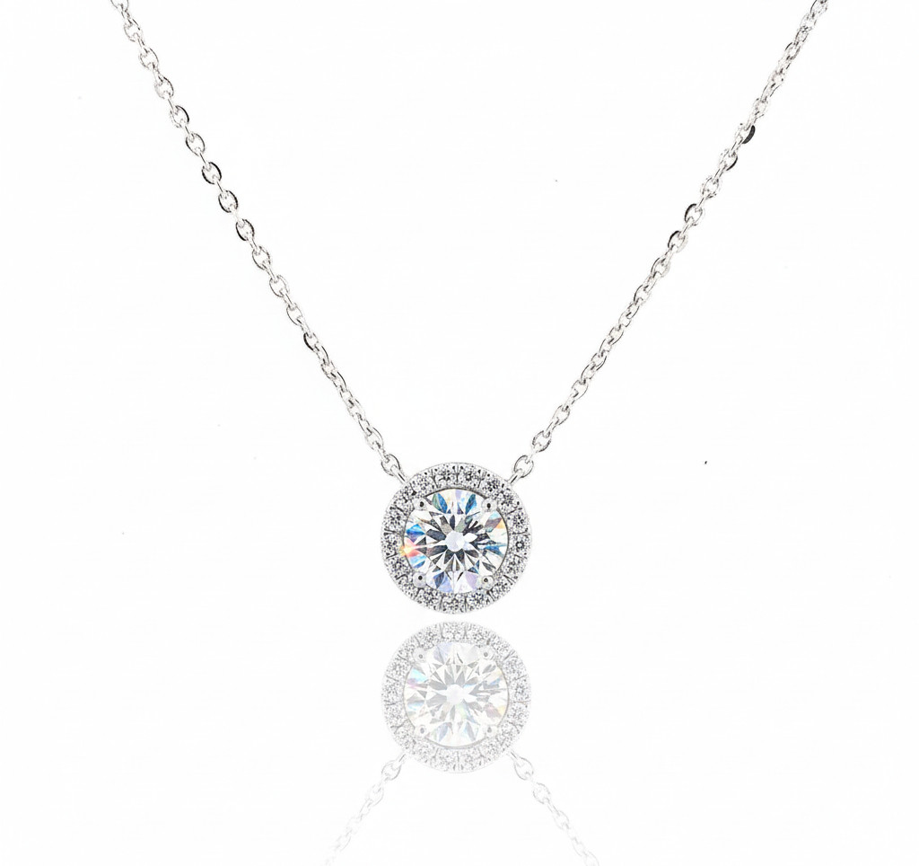 Round Halo Lab Grown Diamond Pendant Necklace