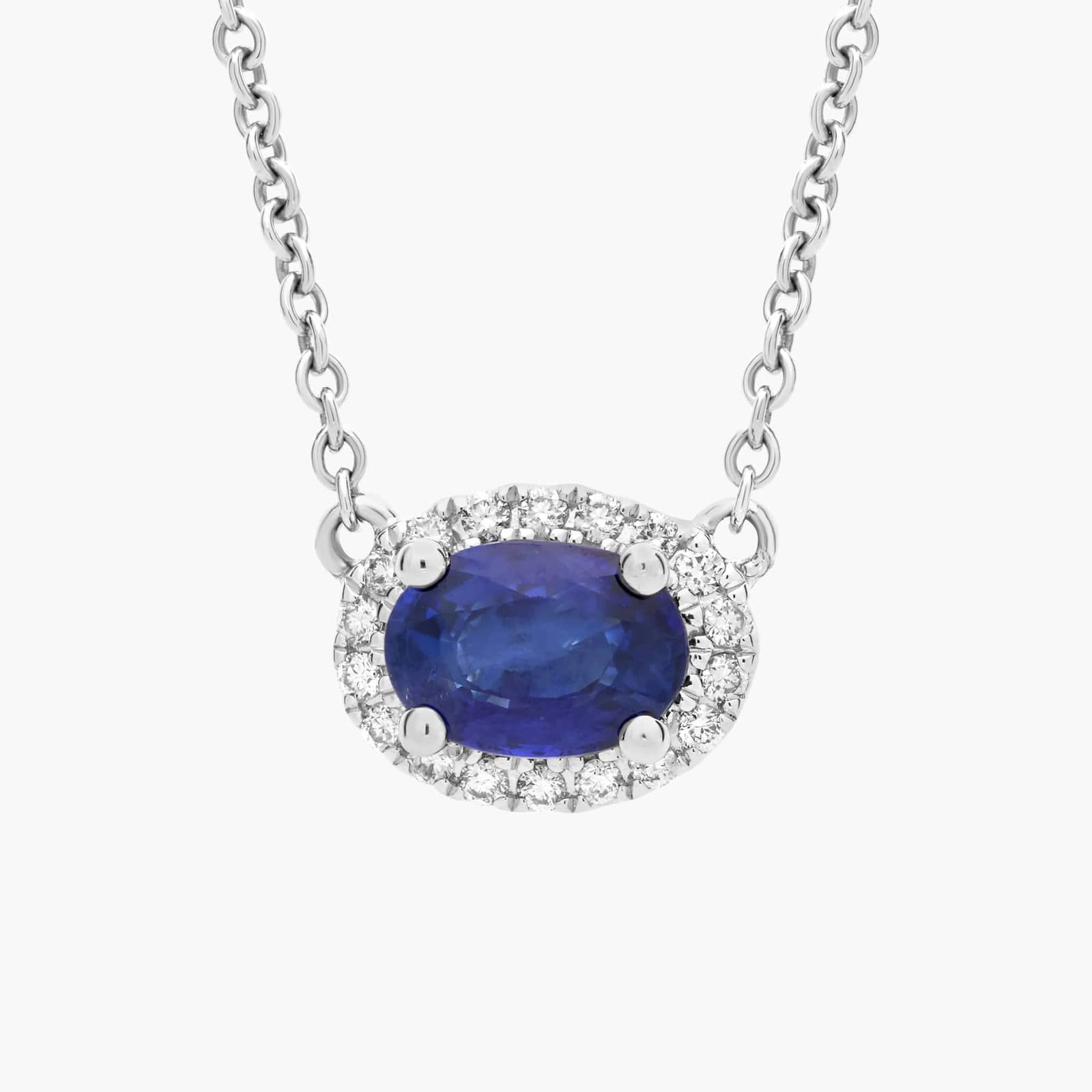 Sapphire Oval Halo Gemstone & Lab Grown Diamond Necklace