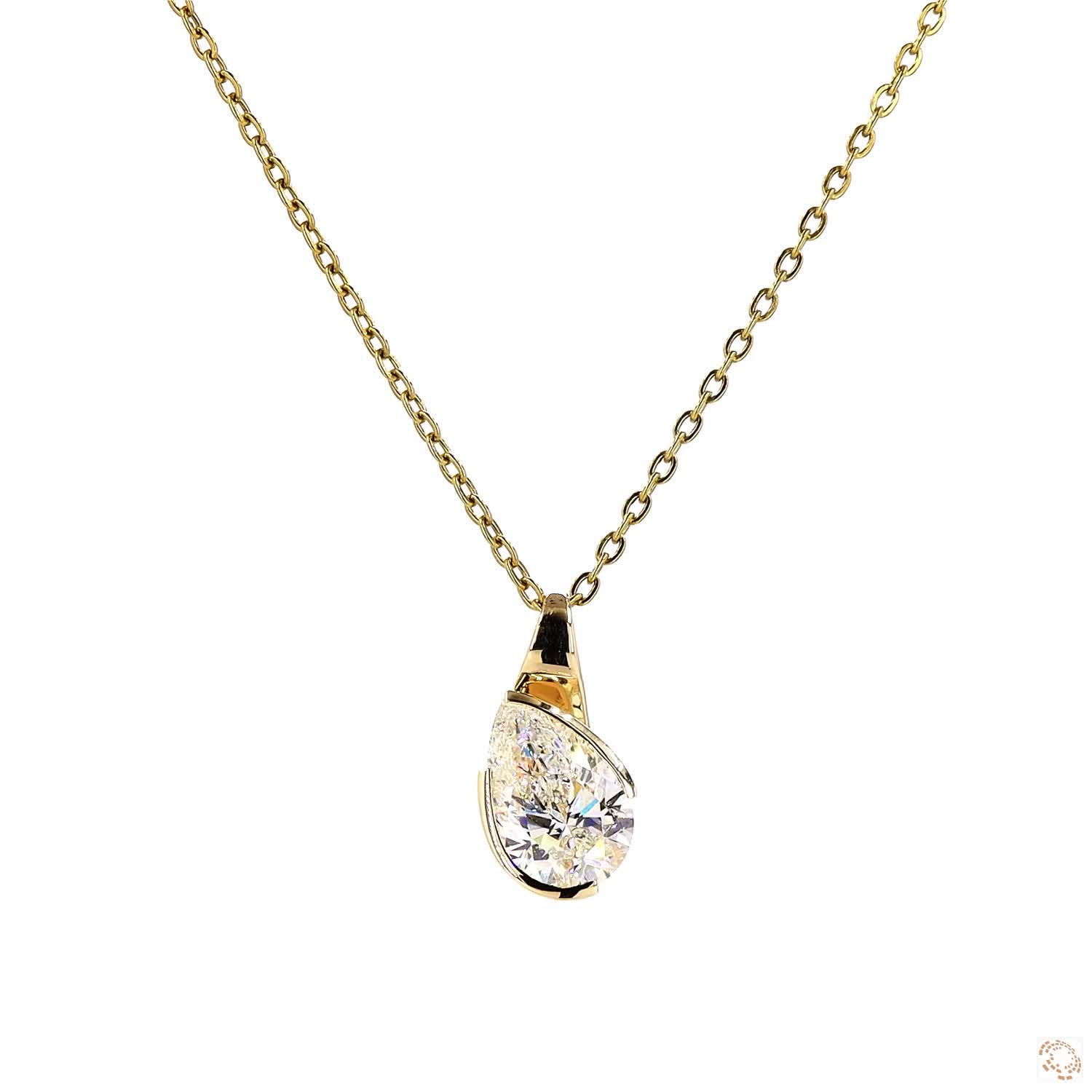 Tilted Pear Half Bezel Lab Grown Diamond Charm Necklace