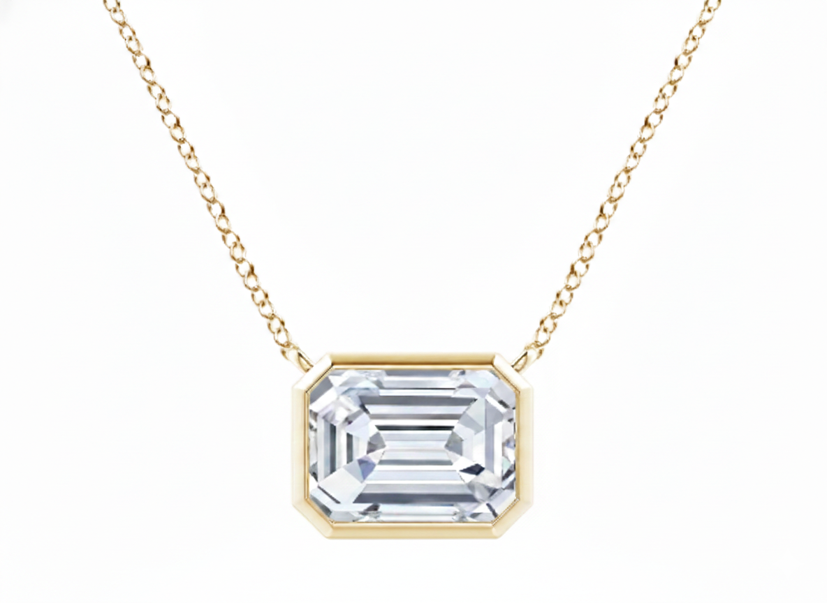 Emerald Bezel Lab Grown Diamond Pendant Necklace