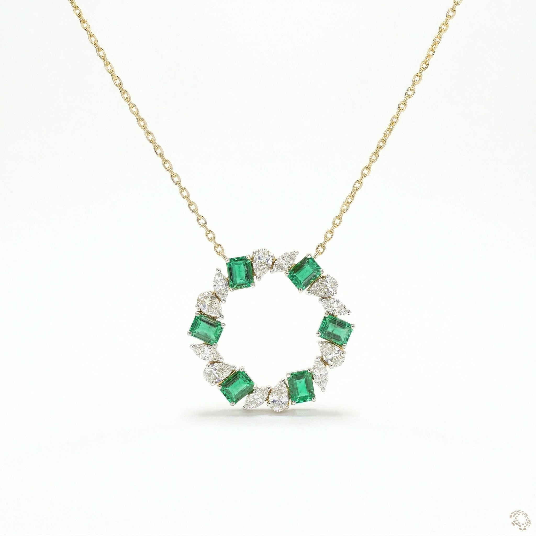 Open Circle Multi Shape Emerald Lab Grown Diamond Gemstone Necklace