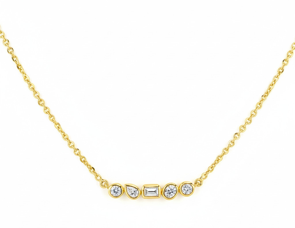 Multi-Shape Straight Bezel Lab Grown Diamond Pendant Necklace