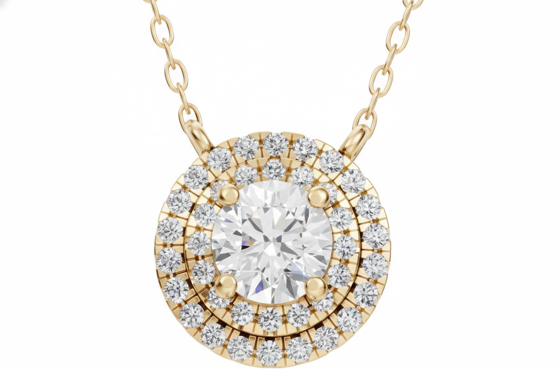 Round Double Halo Lab Grown Diamond Pendant Necklace