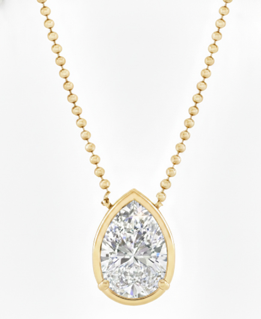 Pear Bezel Ball Lab Grown Diamond Chain Necklace