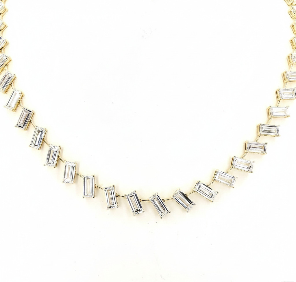 Tilted Baguette Lab Grown Diamond Tennis Necklace
