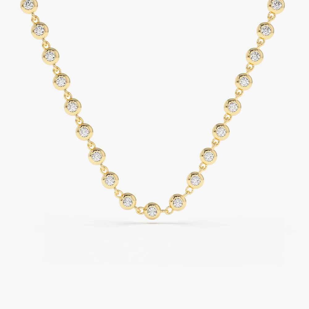 Gold Dome Bezel Lab Grown Diamond Bezel Necklace