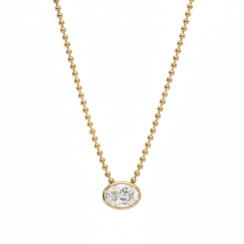 Oval Bezel Ball Lab Grown Diamond Chain Necklace
