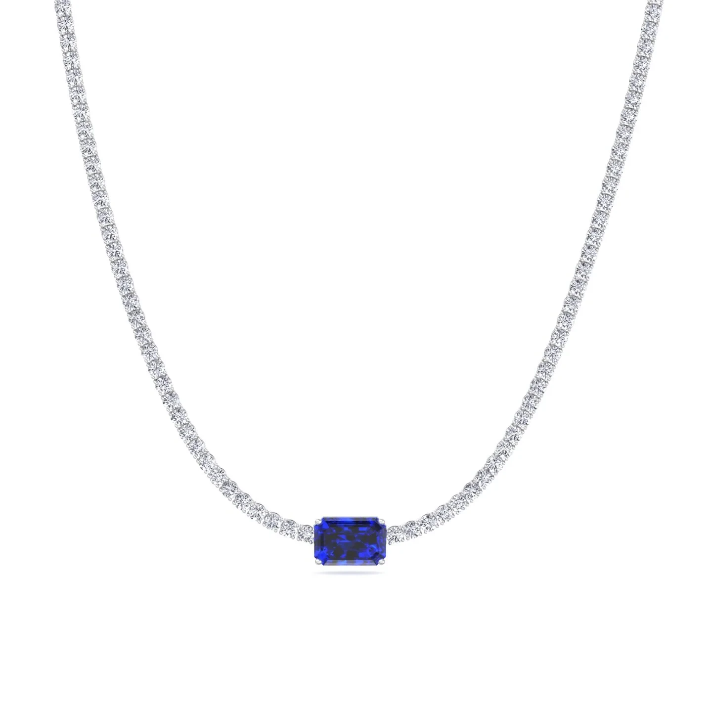 Sapphire Center Lab Grown Diamond Tennis Necklace