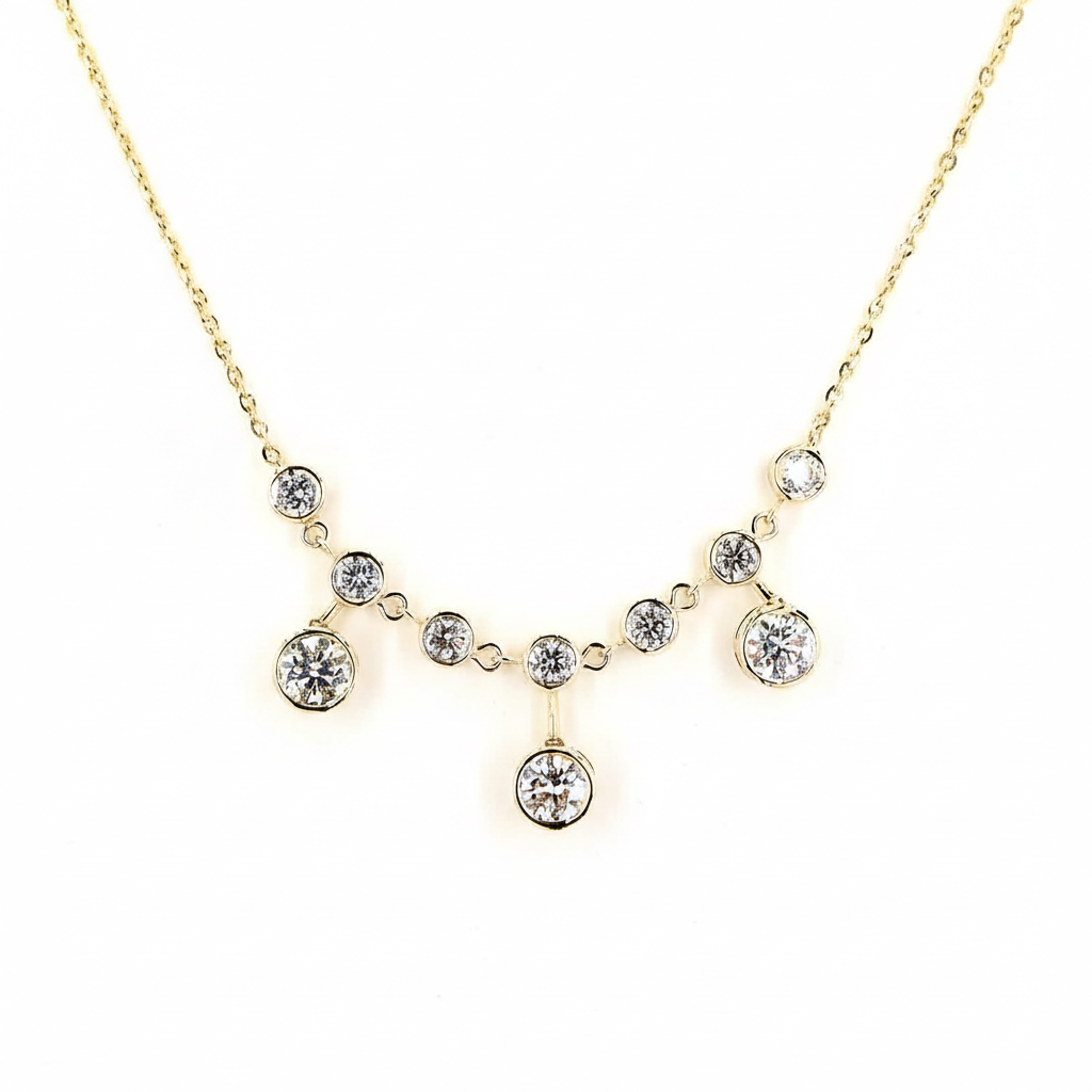 Round Bezel Cluster Lab Grown Diamond Necklace