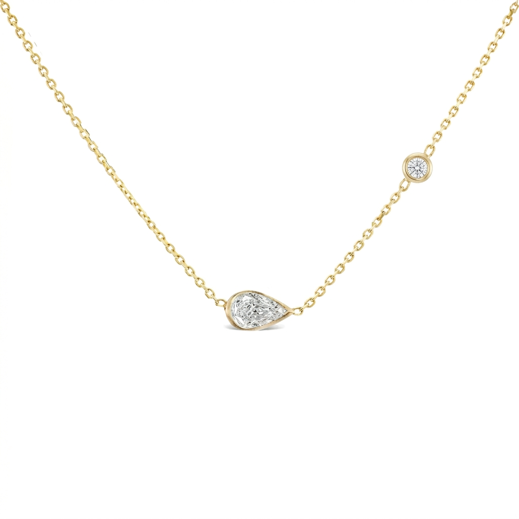 Pear Half Bezel Round Lab Grown Diamond Pendant Necklace
