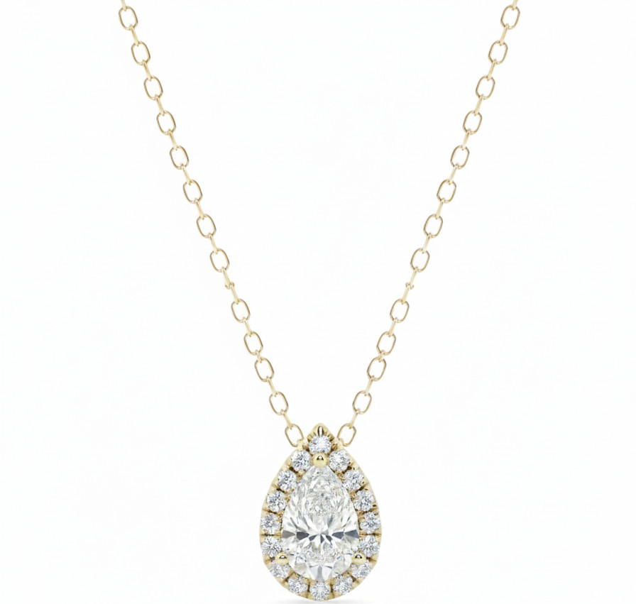 Pear Halo Lab Grown Diamond Pendant Necklace