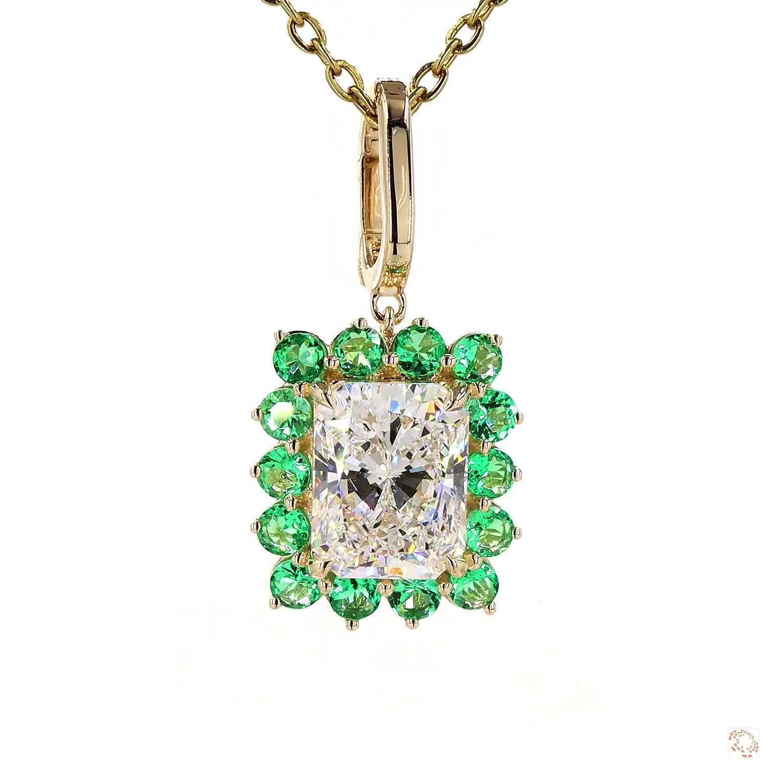 Radiant Round Green Lab Grown Diamond Charm Necklace