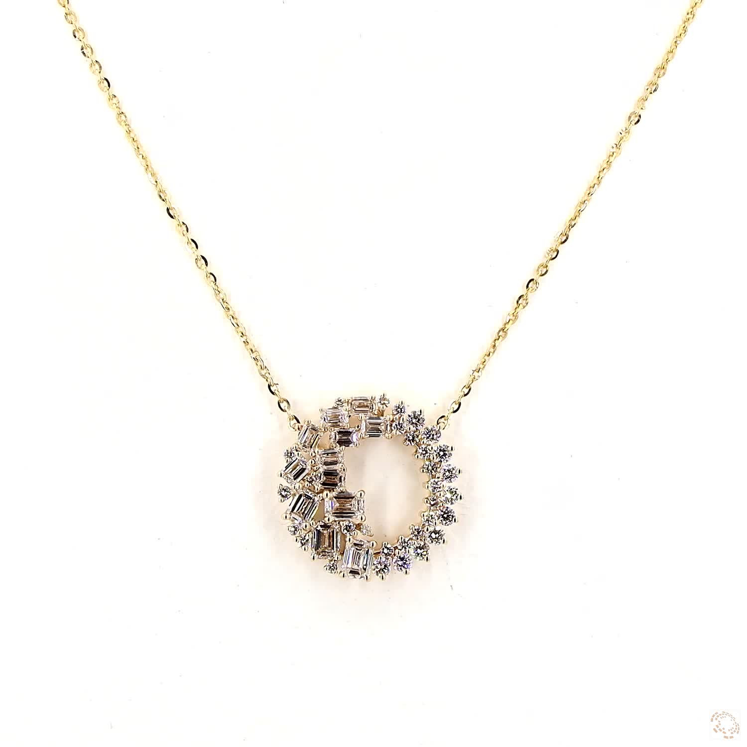 Half Emerald Half Round Circle Lab Grown Diamond Pendant Necklace